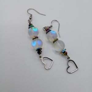White Opal Iridescent Glass Bead Earrings